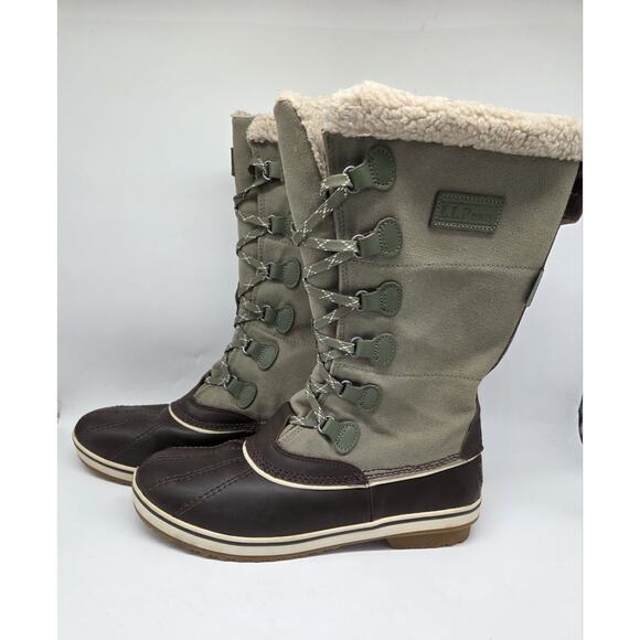 LL Bean Womens Sherpa Lined Green Canvas 12 Inch Waterproof Boots Tek 2.5 sz 10 - Picture 5 of 10